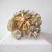 Vintage Brooch Cuff Bracelet Gold Baroque Pearl Rhinestone Owl Bee Wedding Adjustable Brass Wide OOAK shabby chic