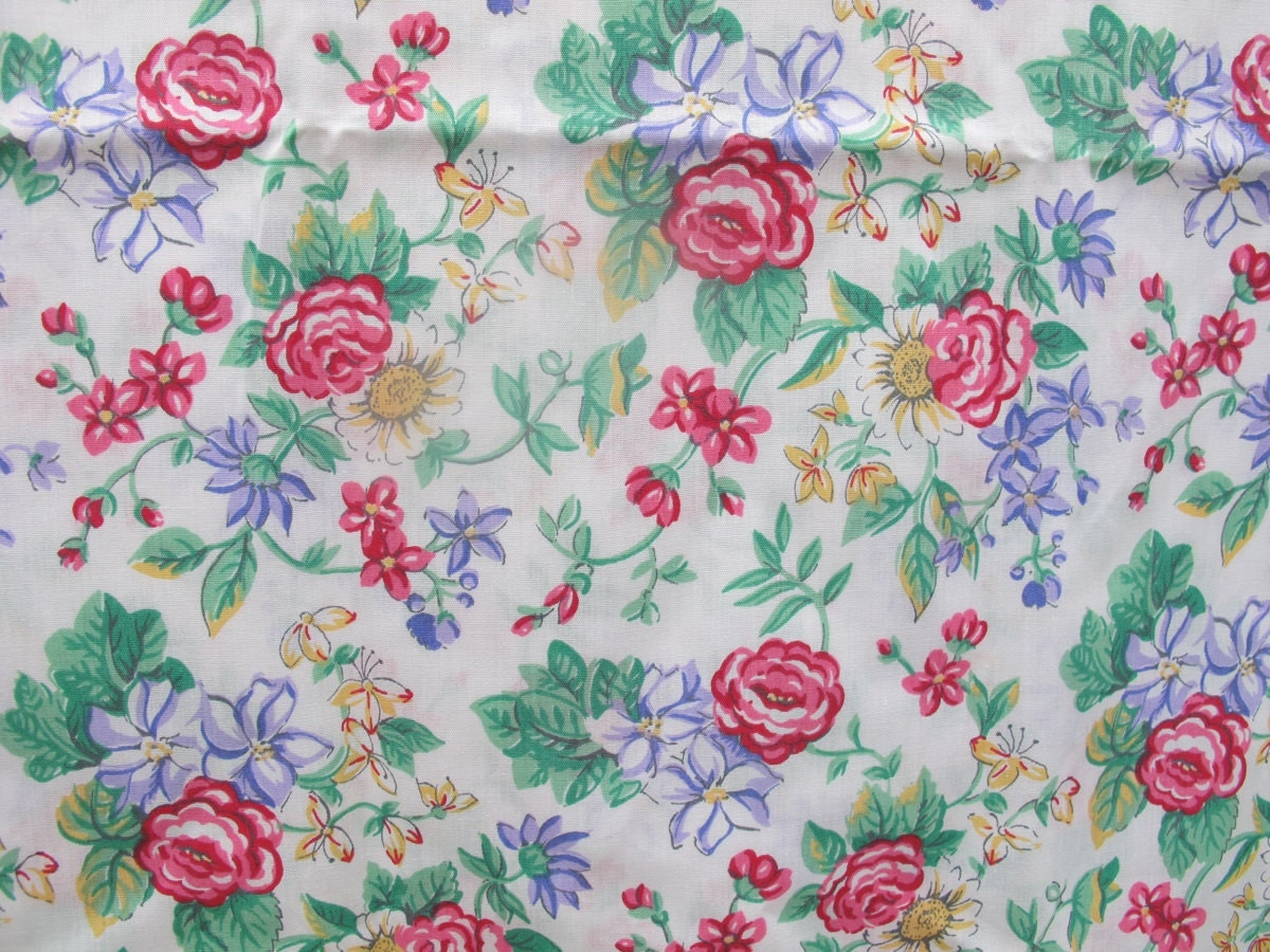 60 Inch WIDE Cotton Remnant Floral Quilt Fabric White