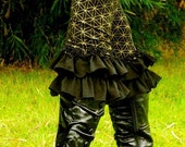 Large - Black and Gold Flower of Life Ruffle Pants - Sacred Geometry Wearable Art  - Hand Screened - Bloomers