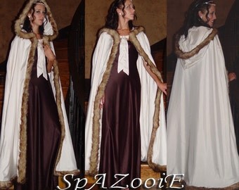 Medieval faux fur fox trim satin cloak bridal renaissance full length cloak cape