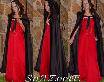 Black fur trim satin cloak bridal renaissance wedding full length medieval cape