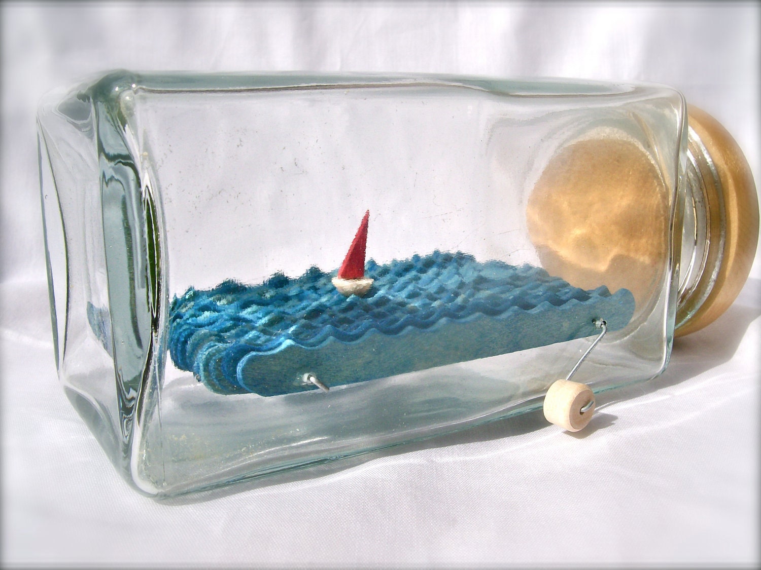 ship in a bottle automata in upcycled glass jar