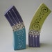 Lime Green, Turquoise and Purple Ceramic Salt and Pepper Shakers, Porcelain Clay, Tall Salt and Pepper Shakers.