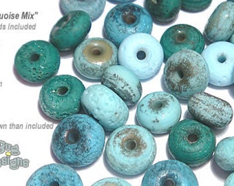 ACCENT Handmade Lampwork Beads 15 Spacers Ancient Turquoise Blue Rustic Matte Finish by Desert Bug Designs