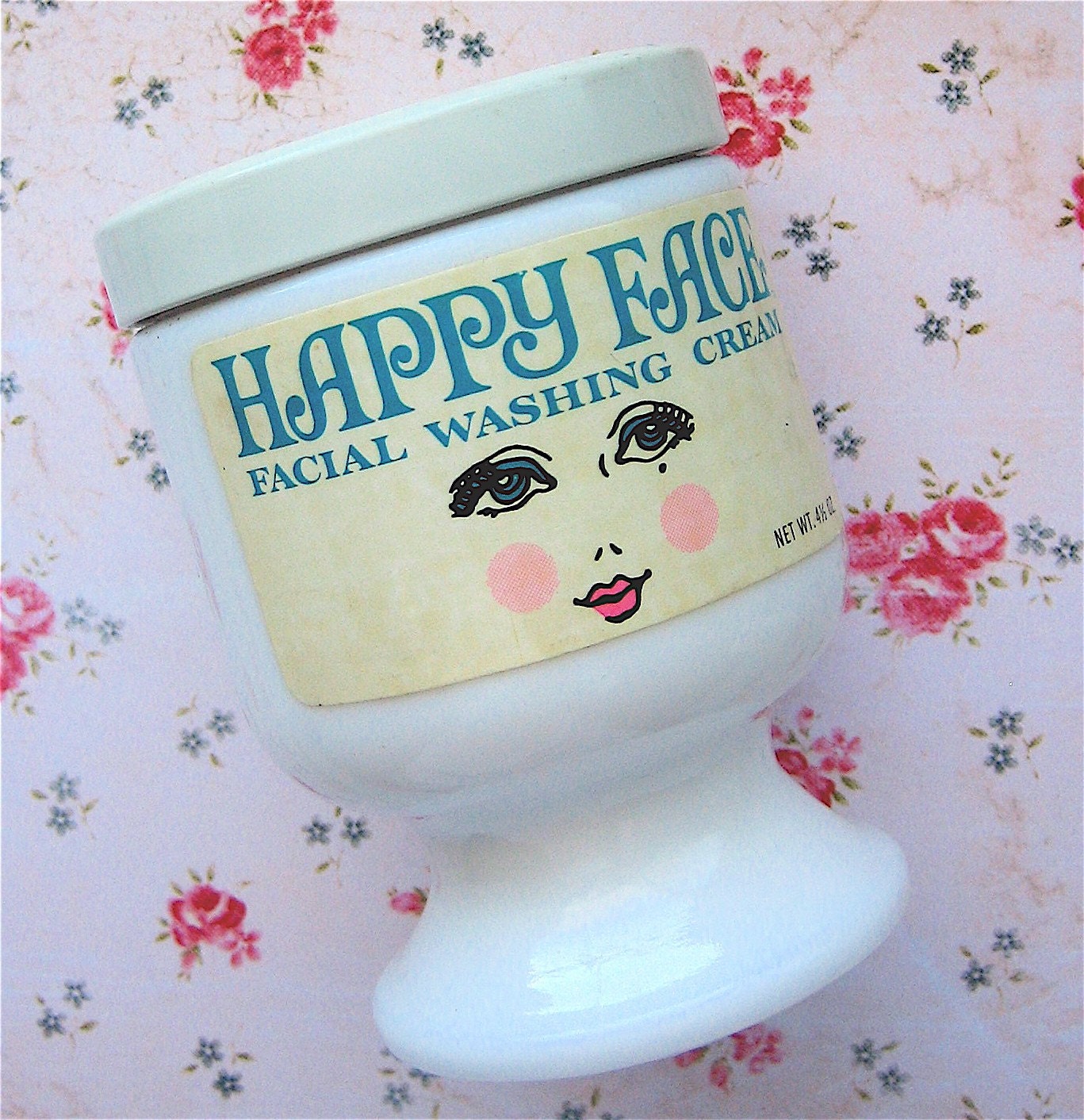 Put On a Happy Face Vintage Facial Washing Cream Opaque Jar