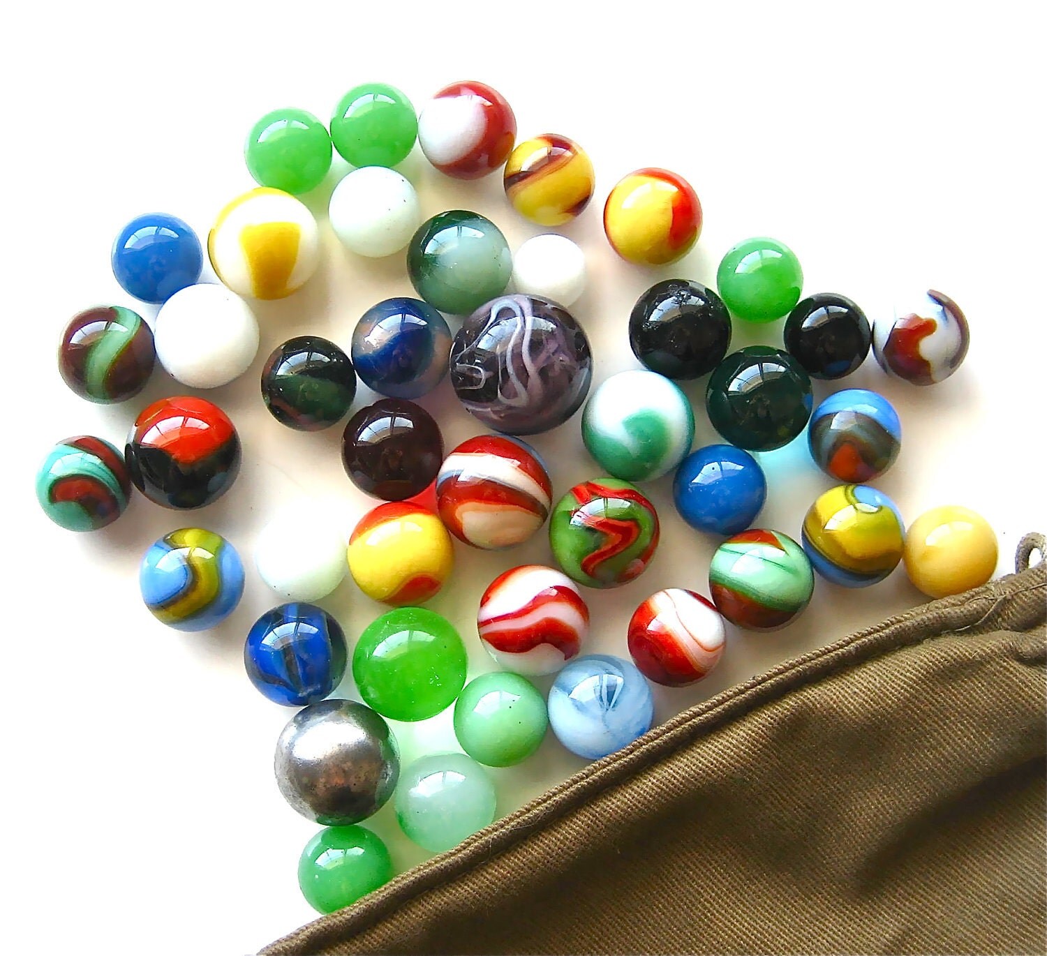 B is For Bag of Marbles Vintage Bag of Glass Marbles