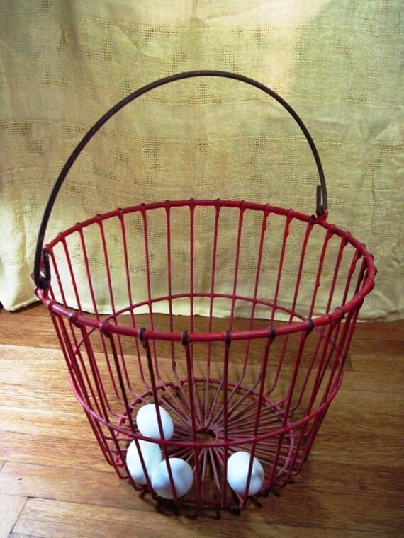 Vintage Large RED Metal Wire Farm EGG Gathering BASKET   Il 570xN.140182359 