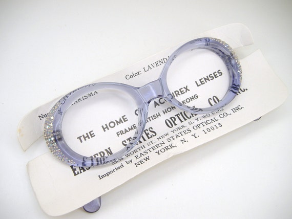 Vintage 60s Lavender Rhinestone Cat Eye Glasses Eyeglasses 5210