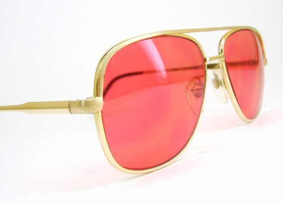 Vintage 70s Rose Lens Aviator Sunglasses By Vintage50seyewear 6135