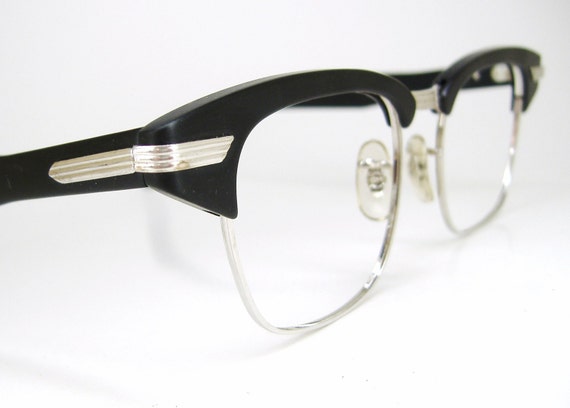Vintage Mens 50s Black Browline Eyeglasses Frame Nos Never
