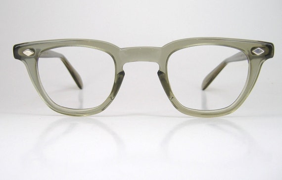 Vintage Mens 50s 60s Horn Rim Eyeglasses Grey Frame Romco Usa 