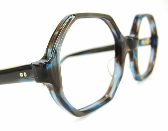 Vintage Octagon Blue Tortoise Eyeglasses Frame Never Worn 5819