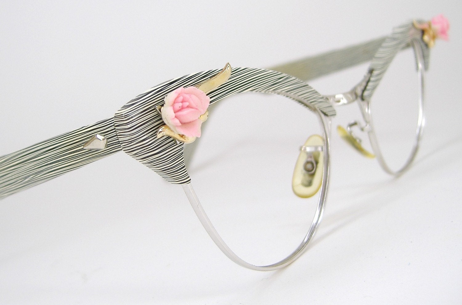 Vintage Womens 50s Rose Cat Eye Eyeglasses Eyewear Ao Frame