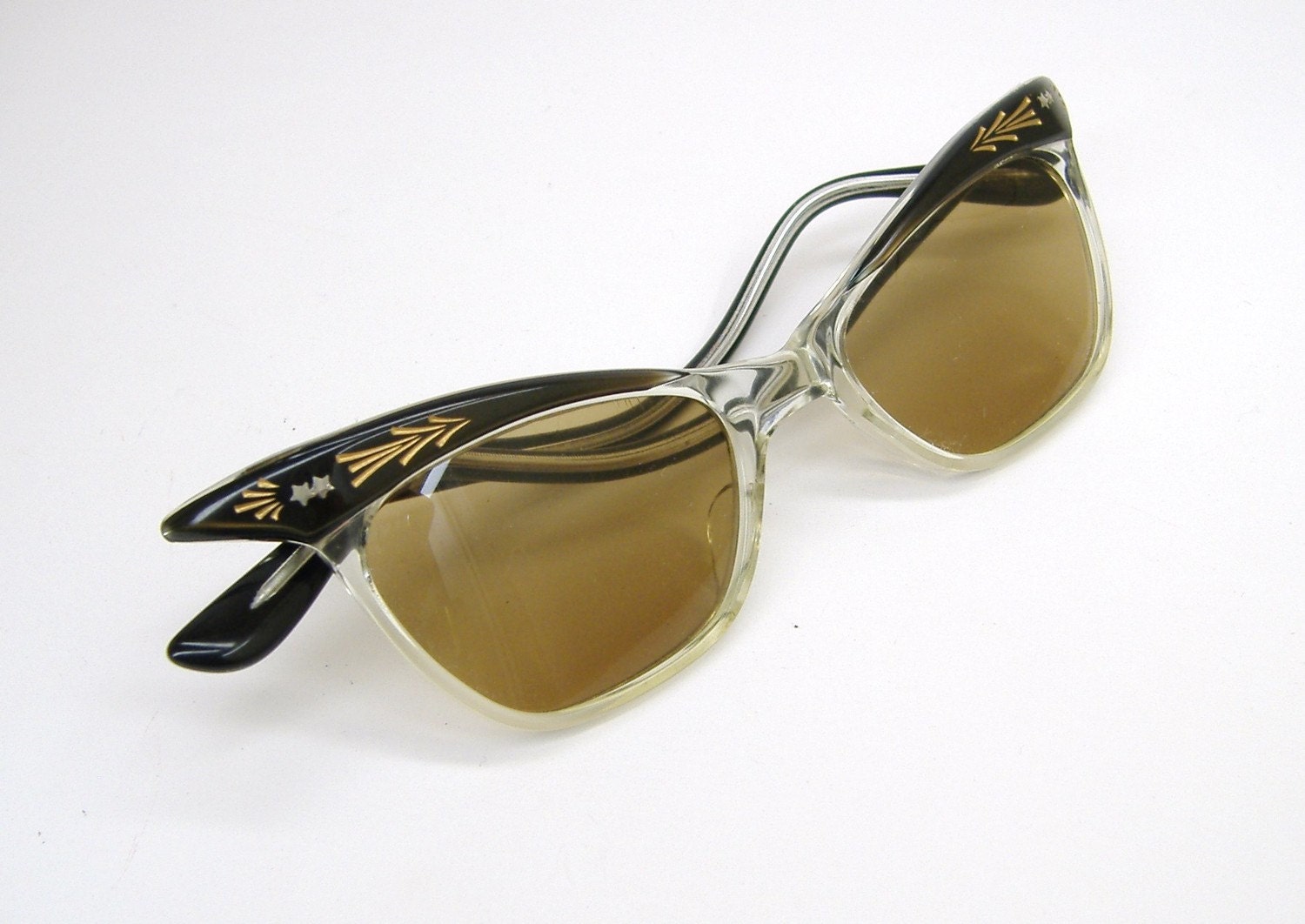 Vintage 50s Brown Winged Cat Eye Sunglasses Eyewear Nos 
