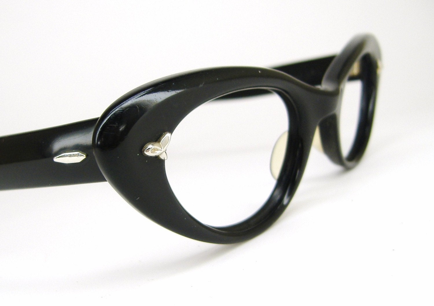 Vintage Women 50s Black Winged Cat Eye Eyeglasses Frame