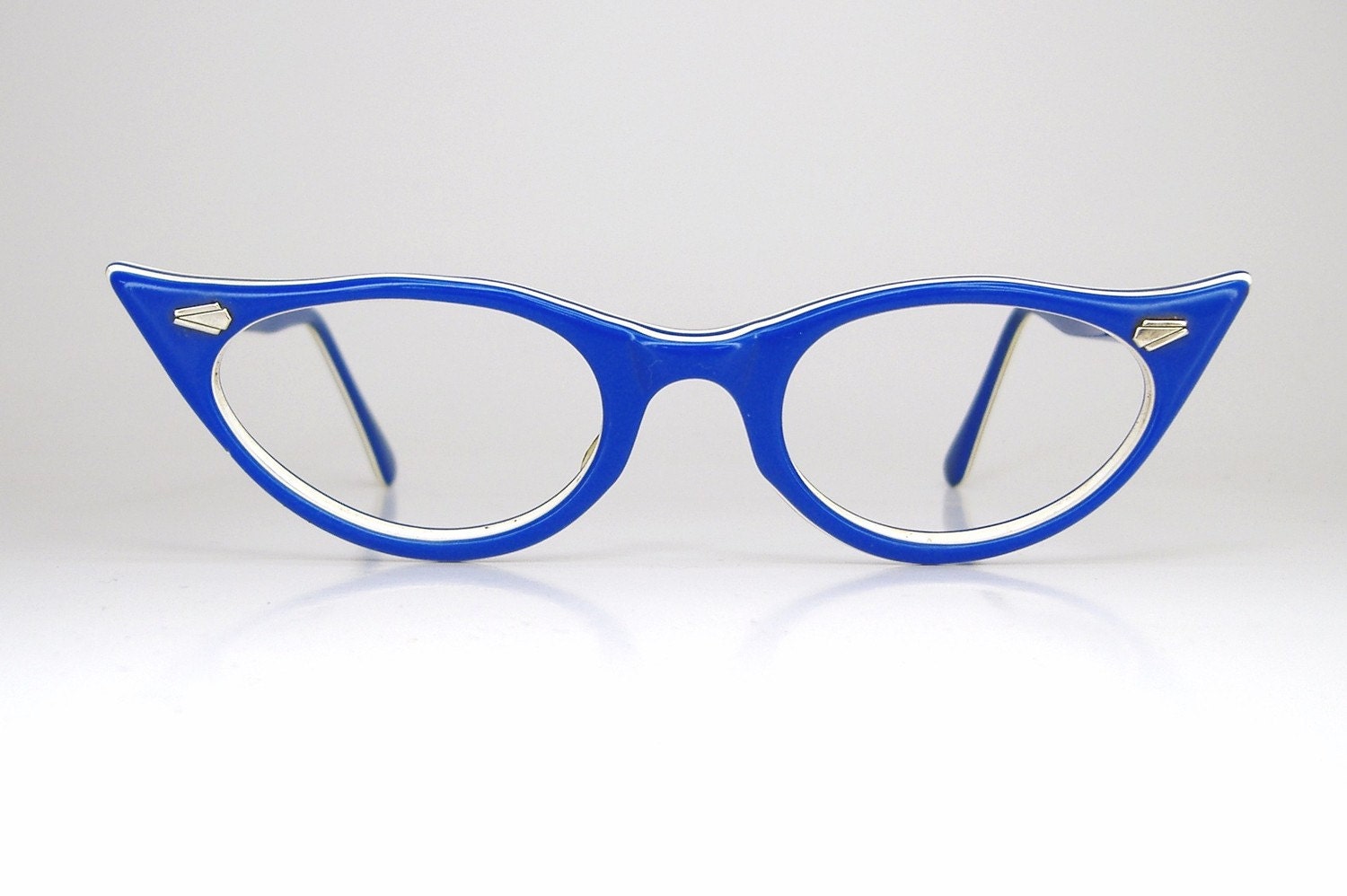 Vintage 50s Sapphire Blue Cat Eye Eyeglasses Frames 