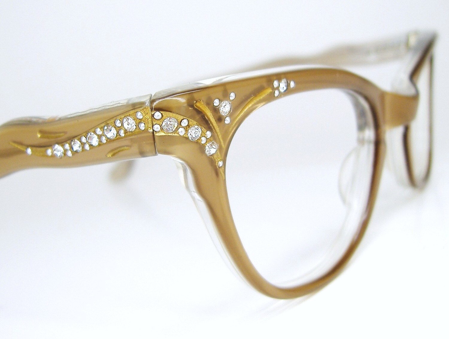 Vintage Womens 50s Light Bronze Horn Rim Cat Eye Eyeglasses