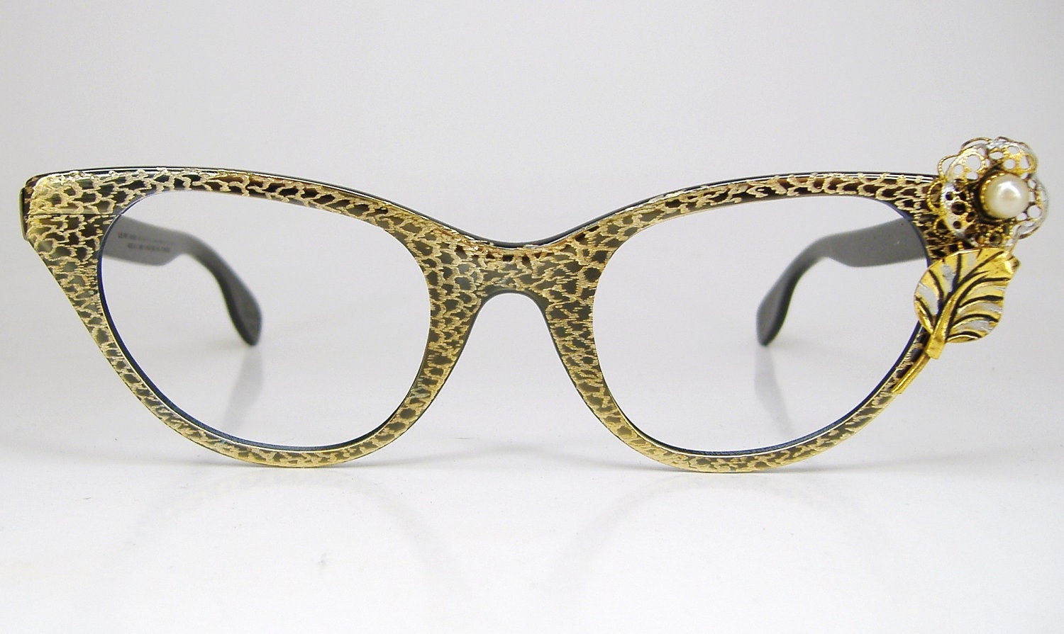 Vintage Tura Cat Eye Eyeglasses Frame With Gold Rose Nos 