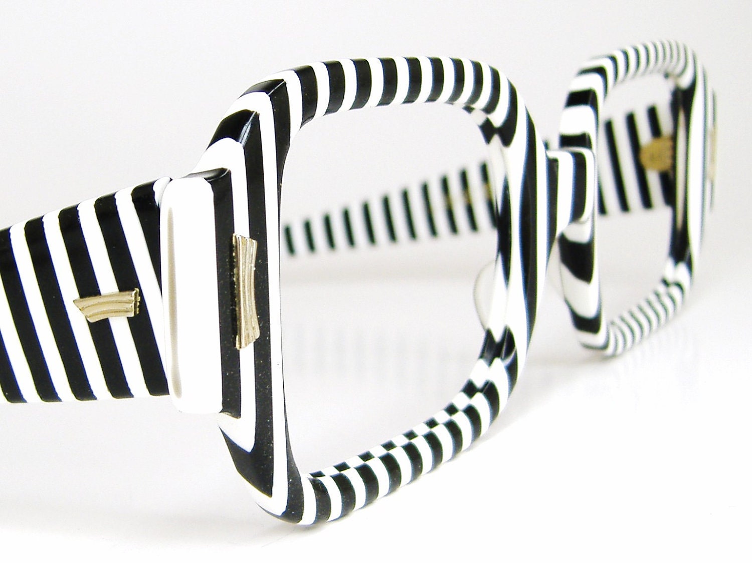 Vintage 60s Black And White Striped Eyeglasses Sunglasses Eye