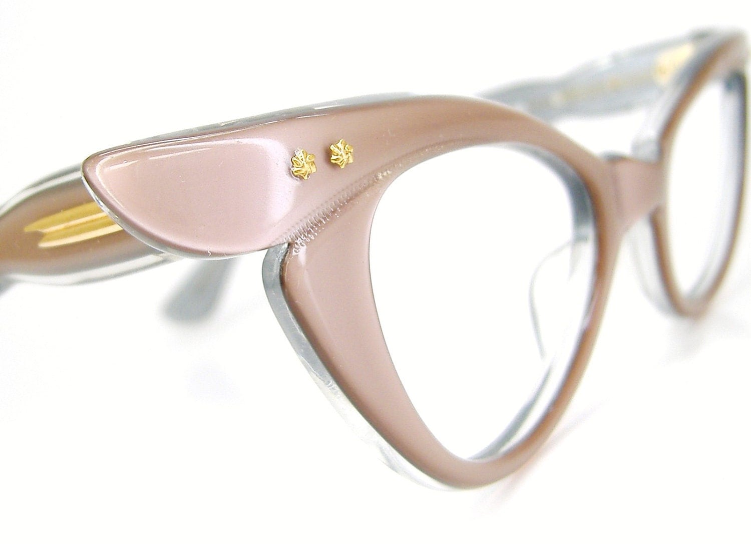 Vintage 50s Cat Eye Eyeglasses Or Sunglasses Winged Rose Beige 
