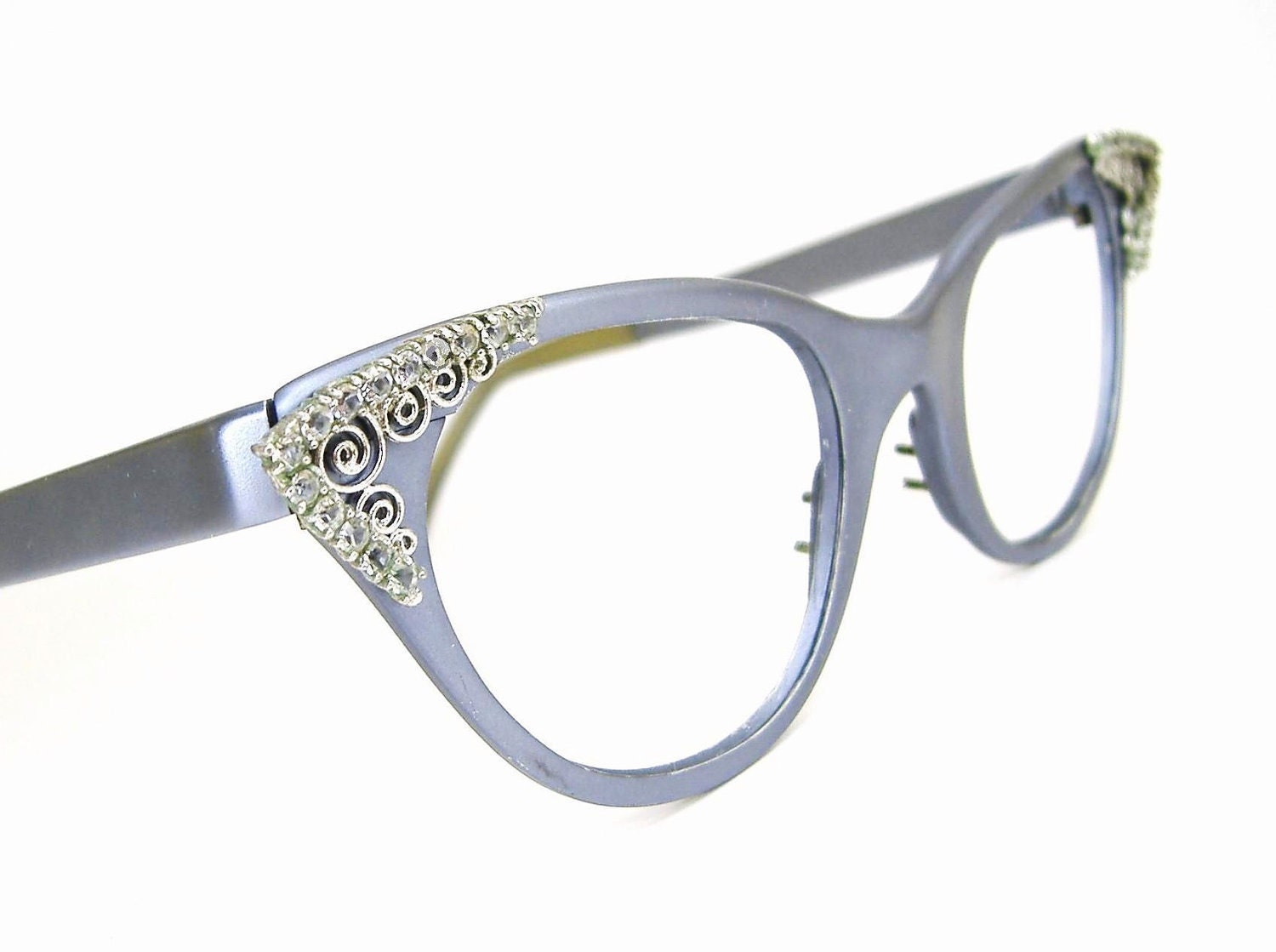 Vintage 50s Cat Eye Eyeglasses Frame Purple With Rhinestones