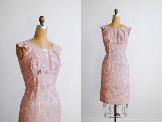 vintage 50's blush pink lace wiggle dress with mermaid