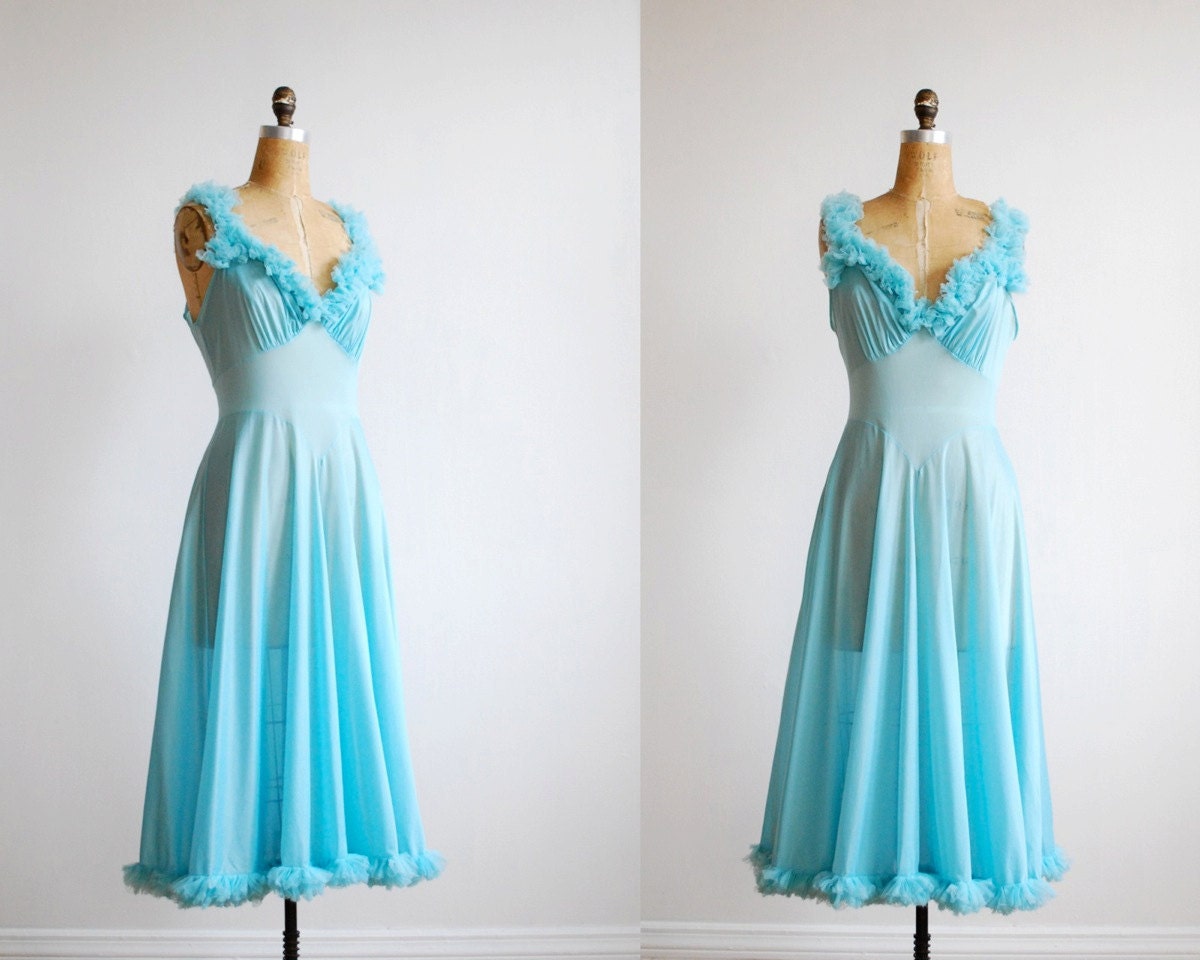 vintage 1950s nightgown // nylon sheer aqua by thegreedyseagull