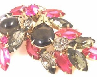 Vintage Rose, Smoke Rhinestone Vintage Pin / Brooch
