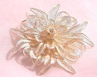Spun Sterling Silver Flower Pin
