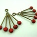 2 RARE Vintage Art Deco Style Brass Dangle Finding with Opaque Cherry Red Swarovski Crystals