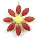 1 Glass Daisy Flower Pendant with Vintage Stones - Opaque Red and Yellow - F008.