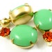2 - 19x10mm Vintage Oval and Round Glass Stones in 1 Ring Two-Stone Brass Prong Settings - Hyacinth and Jadite .
