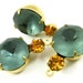 2 - 18x11mm Vintage Round Swarovski Crystal Rhinestones in 1 Ring Two Stones Brass Prong Settings - Topaz and Blue Grey .