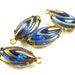 4 - 15x7mm Vintage Navette Stones in 1 Ring Closed Back Brass Prong Settings - Sapphire and Gold .
