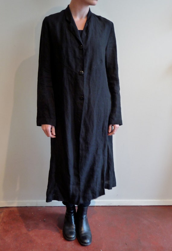 Long Black Linen Duster Coat Dress by TripleGemini on Etsy