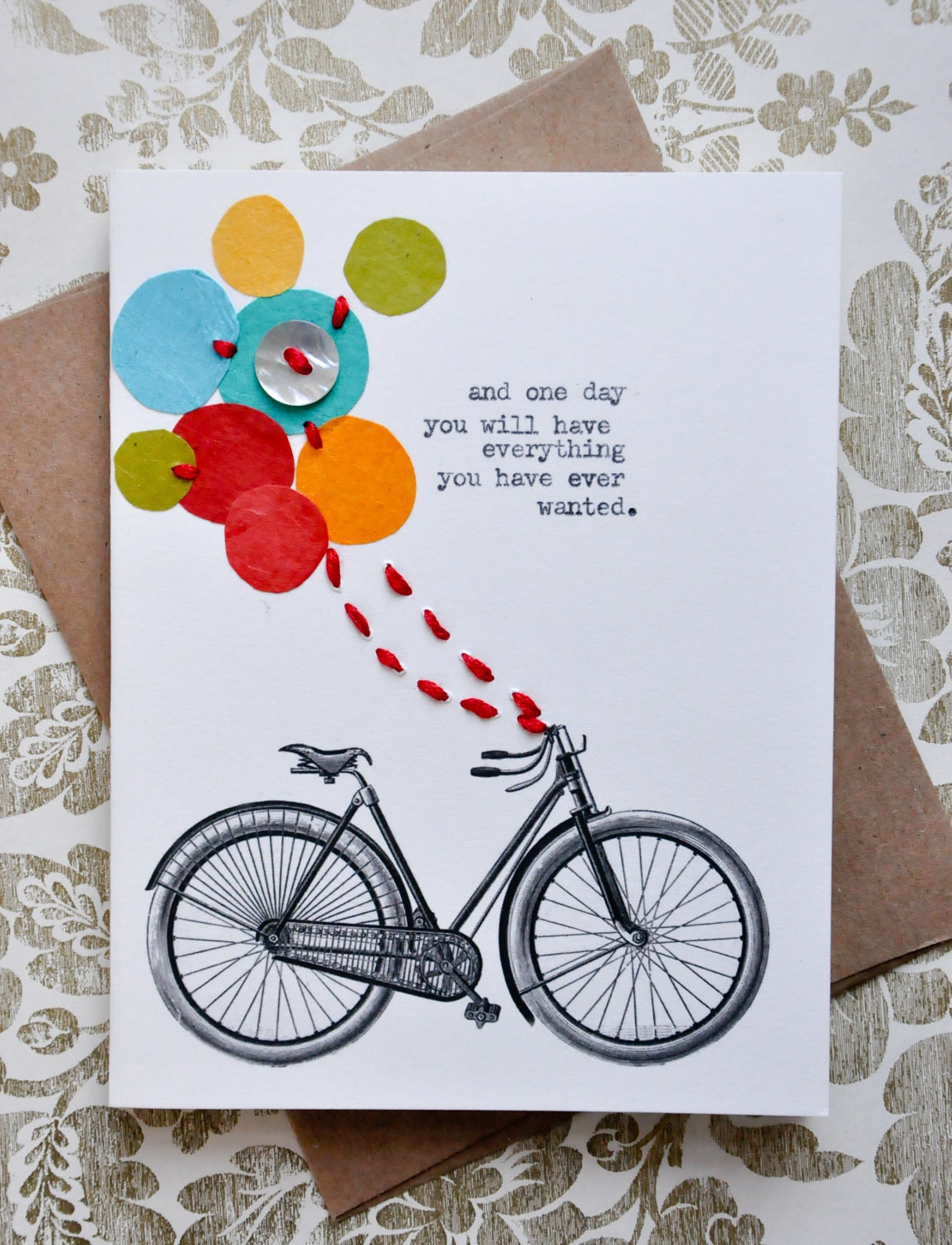 Birthday Card Handmade Greeting Card Bicycle Balloons