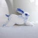 Handpainted Dutch blue and white Delft porcelain Brooch - Rabbit