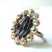 Rhinestone Cocktail Ring Vintage Jewelry Adjustable Black Glass Aurora Borealis Rhinestones