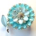 Vintage Signed Brooch Sky Blue and Rhinestones Thermoset Flower Brooch ((Free Shipping USA))