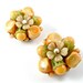 FREE US SHIPPING Vintage Yellow Lime Beige Beaded Earrings Clip On Floral Jewelry