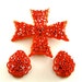 WEISS Brooch Earrings Designer Vintage Rhinestone Jewelry Set Bright Neon Orange Enamel Cross Clip On Earrings ((Free Shipping USA))