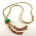 Flat Chain Necklace Vintage Jewelry Fringed Lariat with Faux Green Jade Costume Jewelry (Free Shipping USA)
