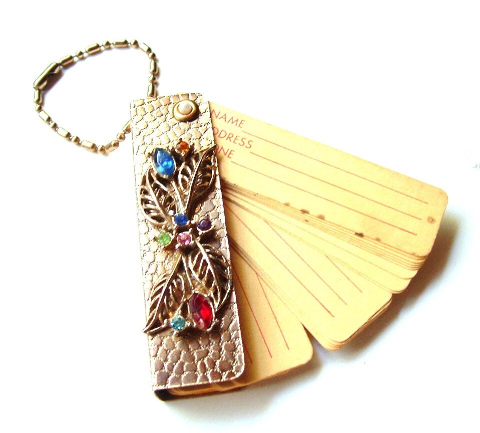 Vintage Address Book Mini Gold Tone Address Book with Leaves