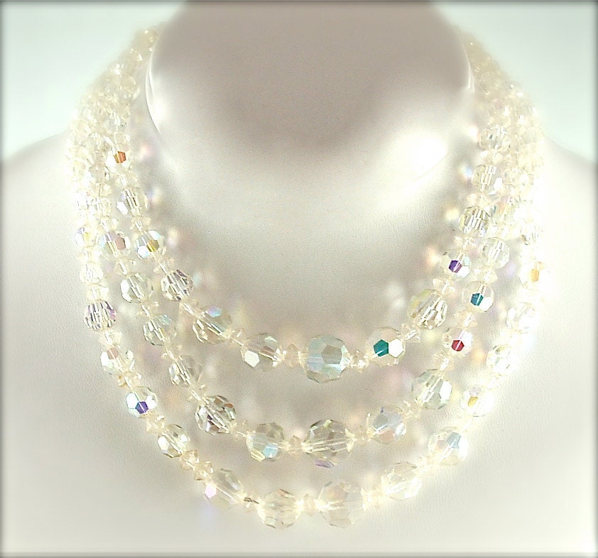 Romantic Crystal Beaded Necklace Vintage Jewelry Multi Strand