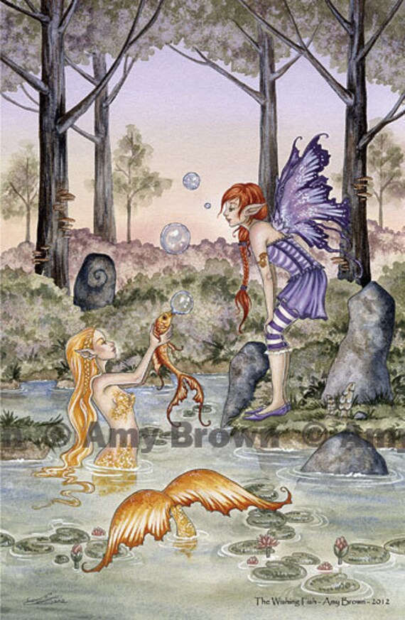 Mermaid Fairy and Fish 8.5x11 PRINT by Amy Brown The Magic Wishing Fish