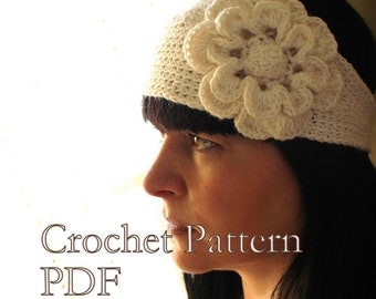 CROCHET PATTERN - Headband With Flower Crochet Pattern Looks Like Knitted