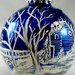 Snowy House beside Bridge Hand Painted Cobalt Blue Glass Ball Ornament - FREE SHIPPING