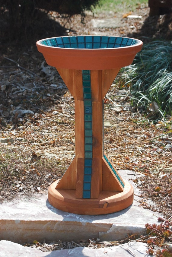 Koi Pond Bird Bath Stained Glass Mosaic Art