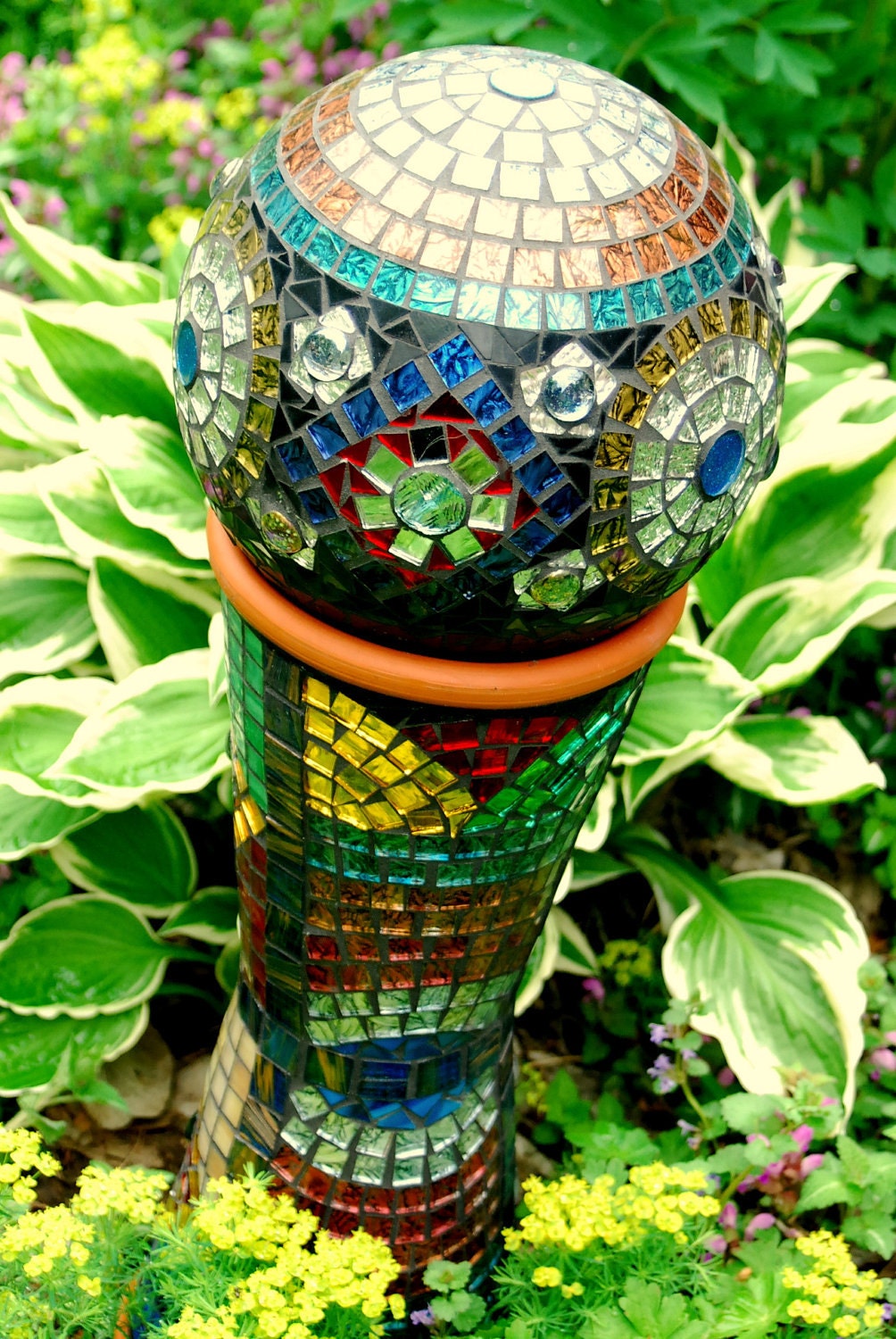 Stained Glass Mosaic Gazing Ball with Stand