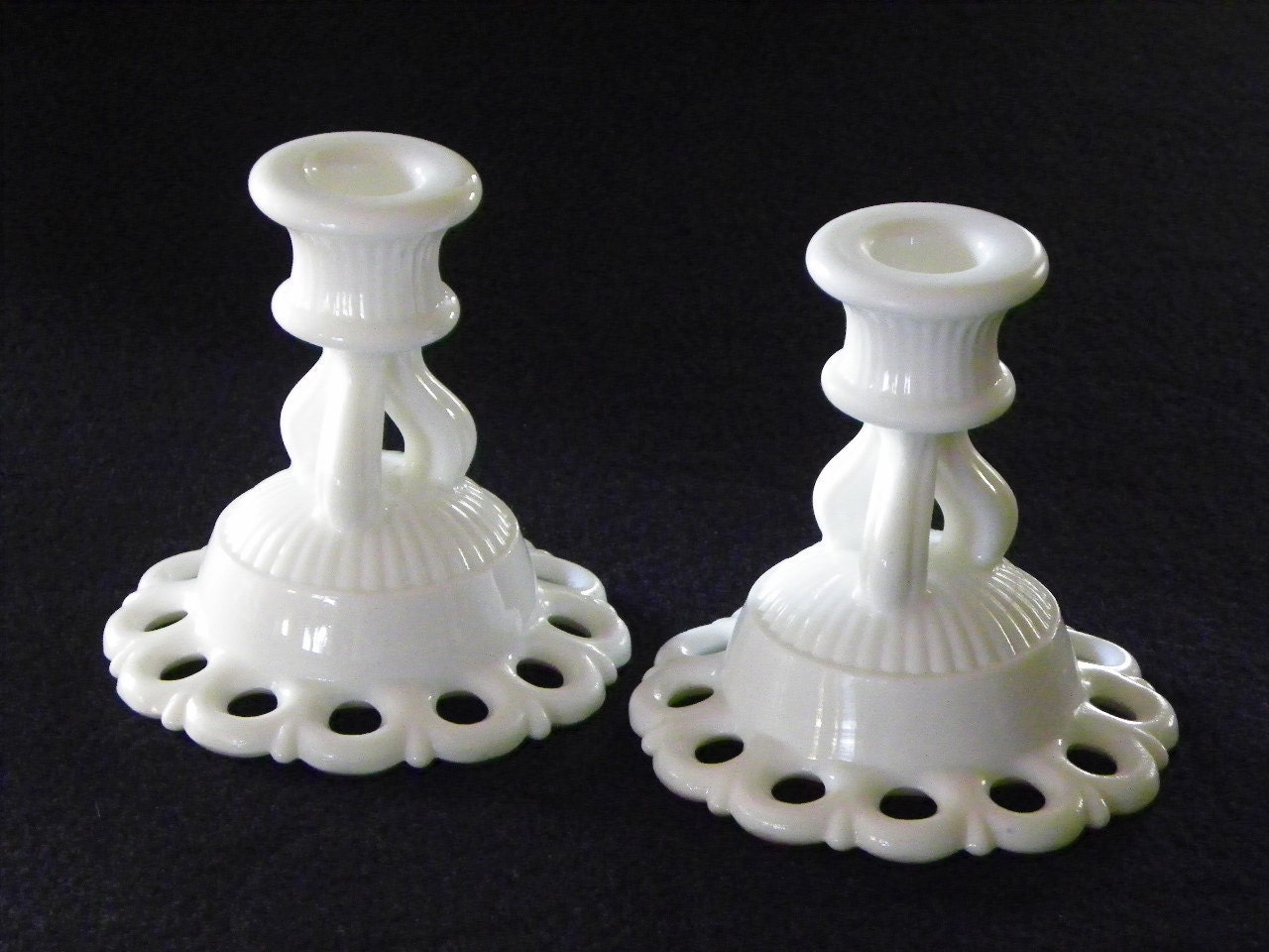 Vintage Westmoreland Milk Glass Candlesticks Doric Pattern